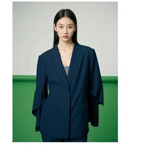 ASOS NAVY BLUE RUFFLE SLEEVES BLAZER/ JACKET SIZE 8